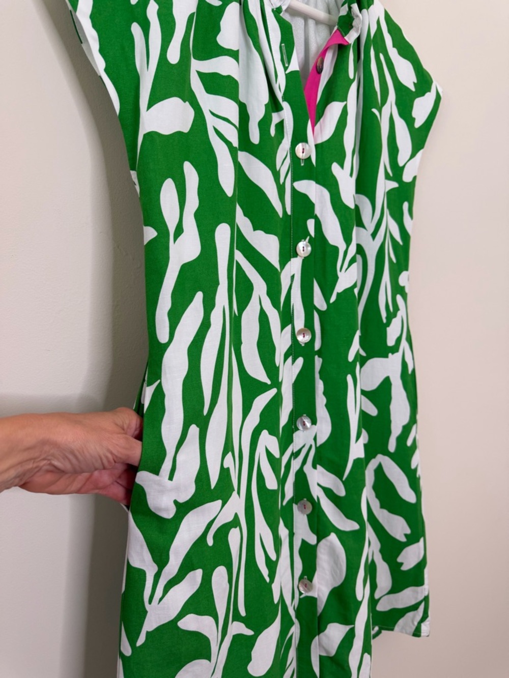 THML AUDREY SHORT SLEEVE BUTTON UP SHIRT DRESS POCKETS TROPICAL PRINT LINEN - Picture 6 of 11